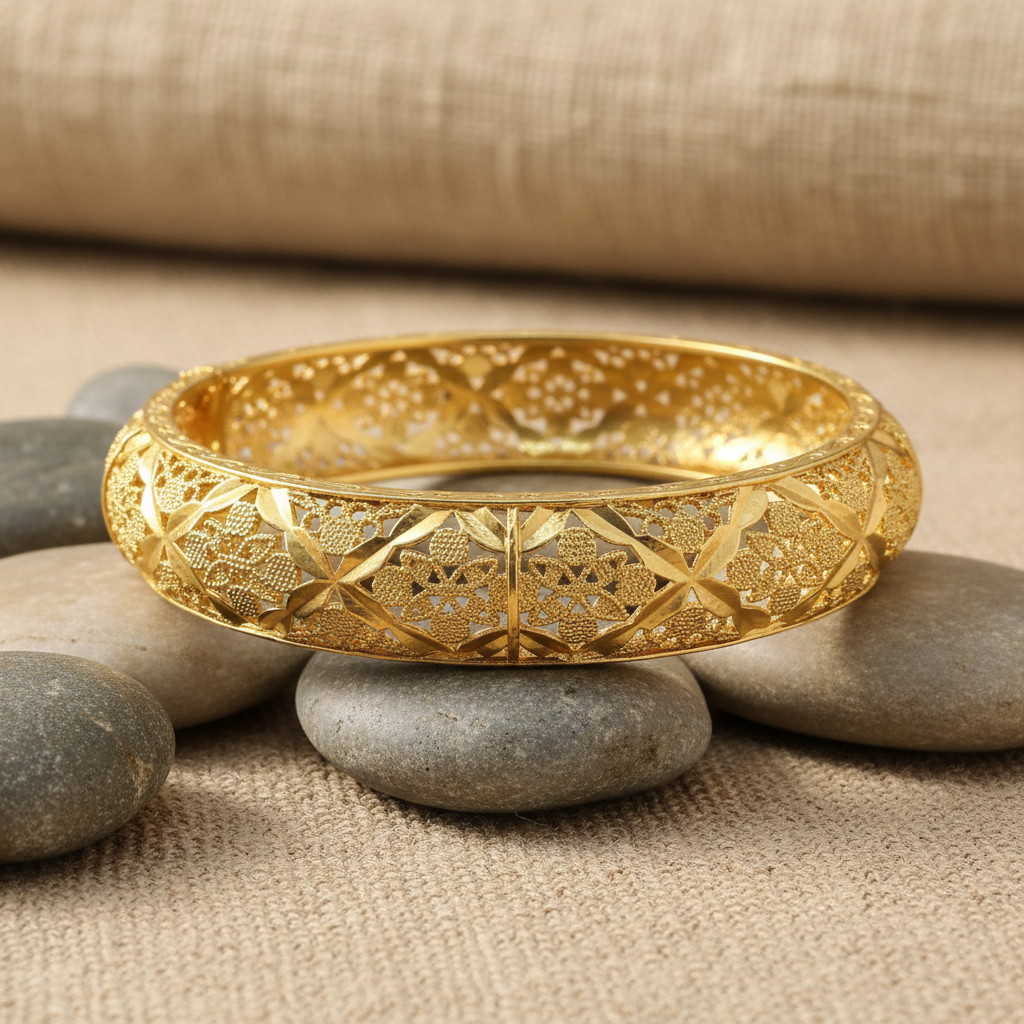 18K Gold Filigree Bangle Bracelet