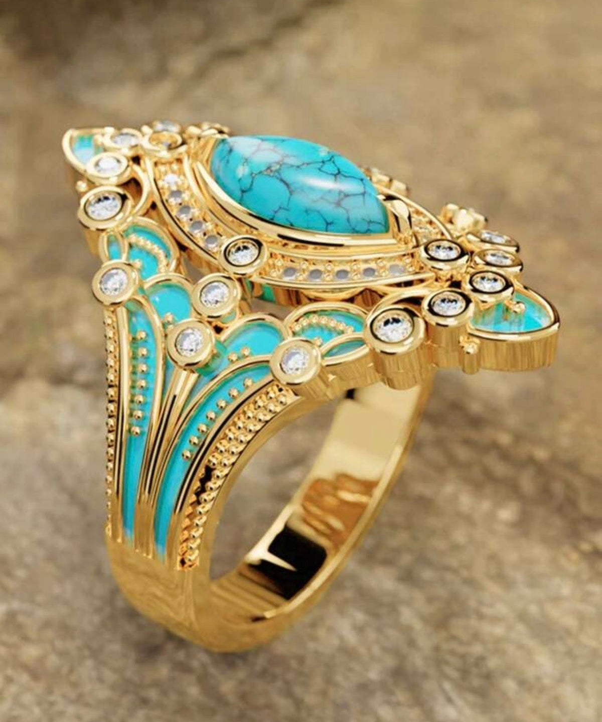Baroque Turquoise Statement Ring | Gold-Tone | Bold Luxury