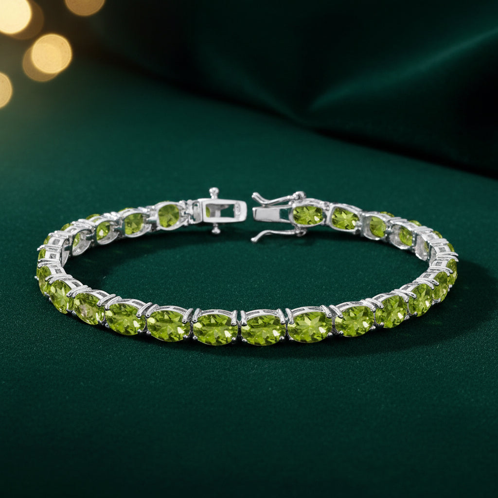 Silver and Peridots tennis bracelet