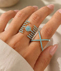 Turquoise Pavé Ring Set – Sunburst Cuff & X Cross Ring