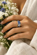 Blue Floral Enamel Ring – On Hand