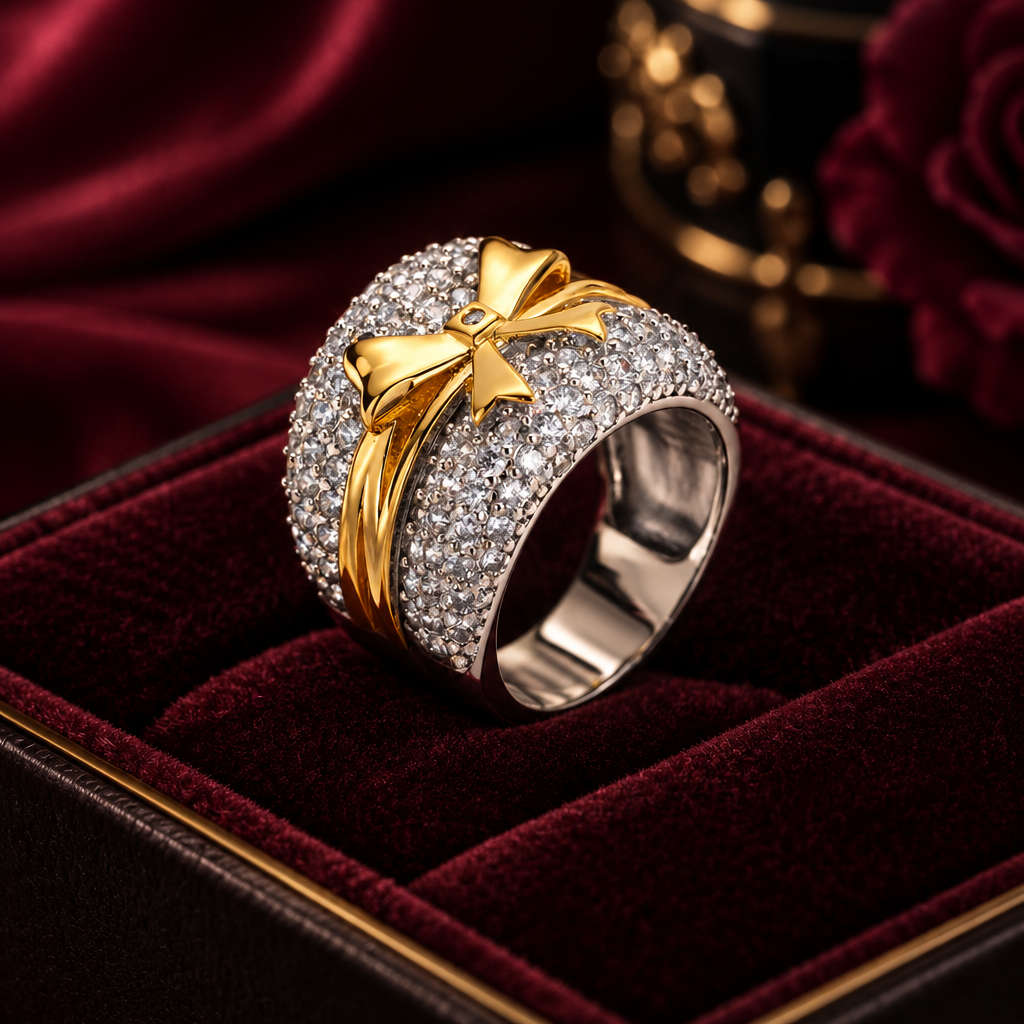 Crystal Bow Ring Dark Background
