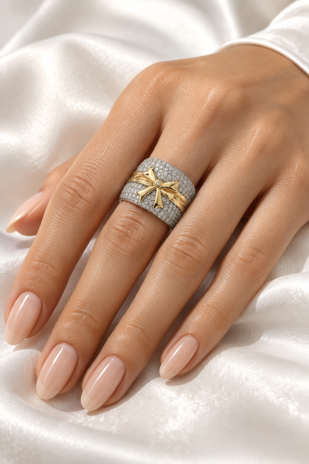 Crystal Bow Ring On Hand