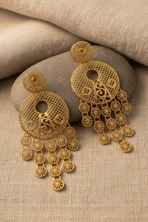 Filigree Disc Coin Tassel Earrings
