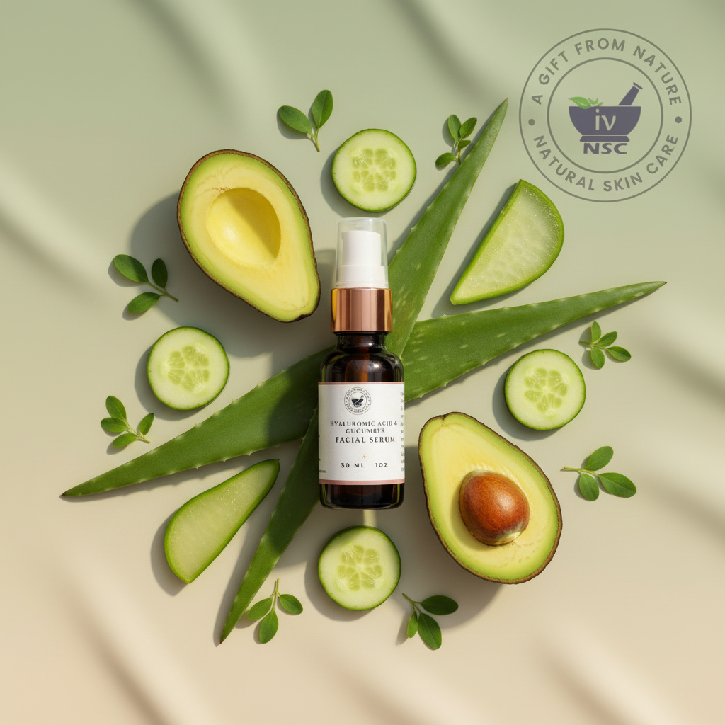 Hyaluronic Acid & Cucumber Facial Serum — Hero with Real Bottle