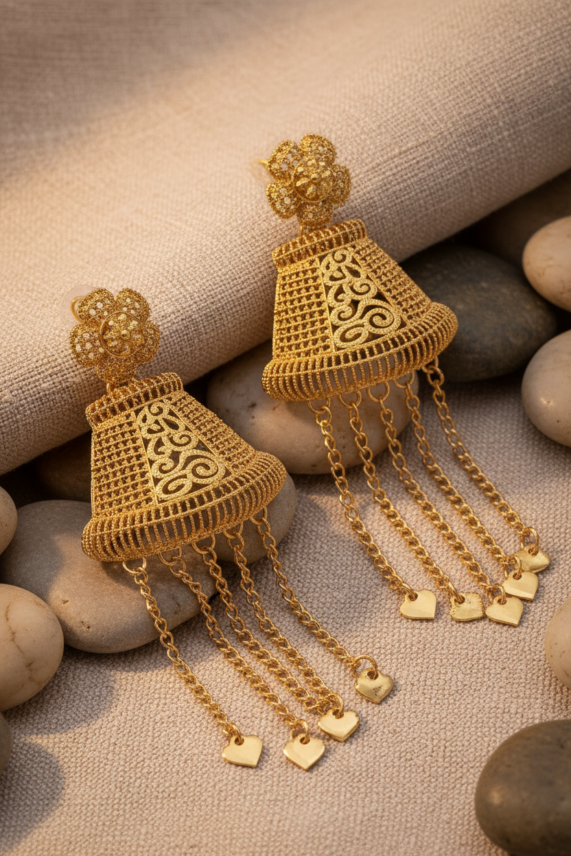 Rose Bell Heart Chain Earrings