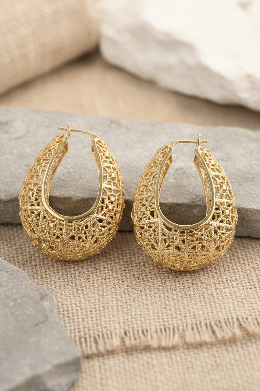 Teardrop Filigree Hoop Earrings