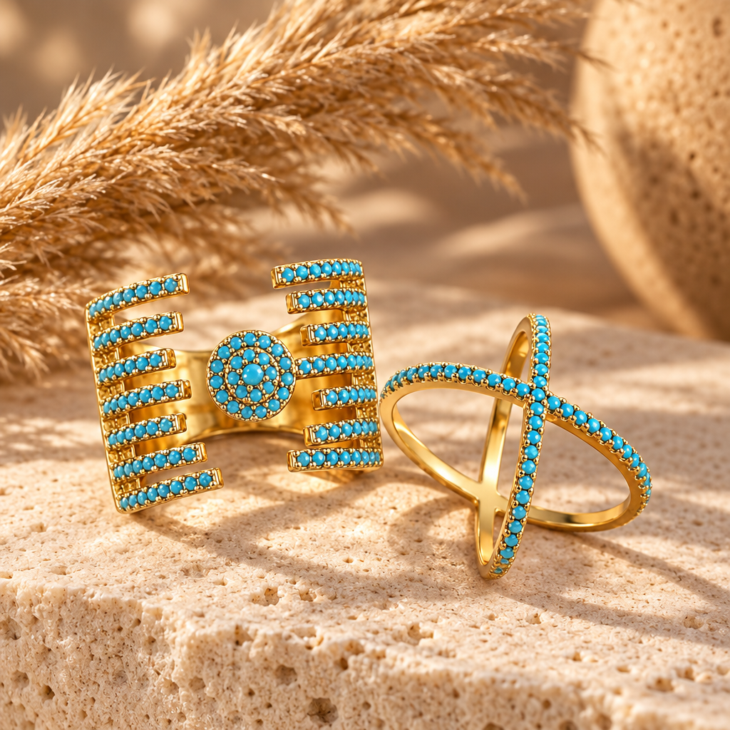 Turquoise Pavé Ring Set – Travertine Lifestyle
